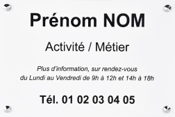 Plaque professionnelle PVC BLANCHE TEXTE NOIR