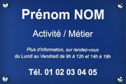 Plaque professionnelle PVC BLEUE TEXTE BLANC