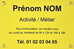 Plaque professionnelle PVC JAUNE TEXTE NOIR