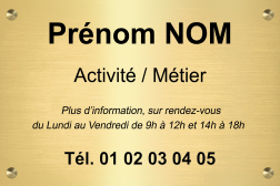 Plaque professionnelle PVC OR BRILLANT ET NOIR