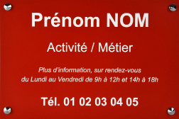 Plaque professionnelle PVC ROUGE TEXTE BLANC