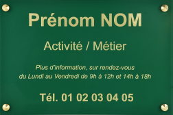 Plaque professionnelle Plexiglas VERTE TEXTE DORÉ